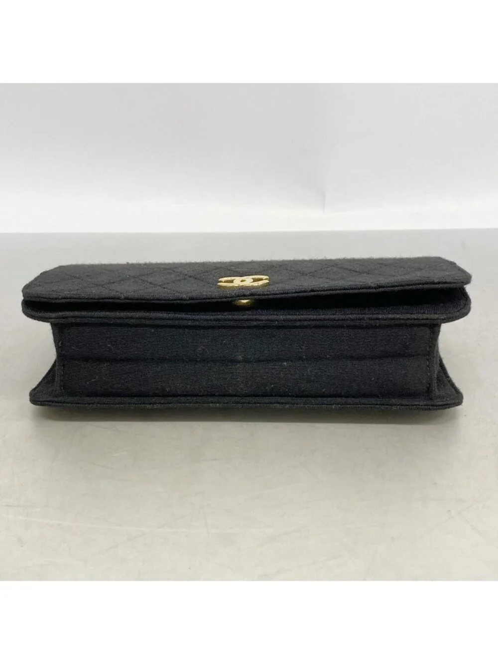 Chanel Shoulder Bag Quilted Jersey Black Gold